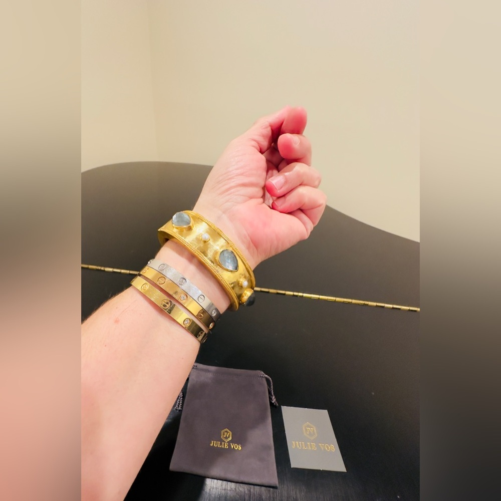 NWT Authentic Luxury Bohemian Julie Vos Cannes Gemstone Statement Hinge Bangle - Picture 9 of 17